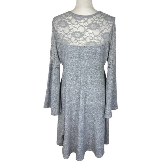 Torrid Grey Bell Sleeve Lace Inset Woven Skater Mini Dress Plus Size 1X - Picture 6 of 9